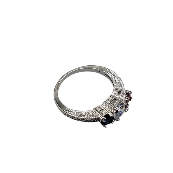 10k Patriotic Gemstone Ring Ladies SZ 12 White Gold Garnet Cubic Zirconia Iolite - Picture 15 of 16